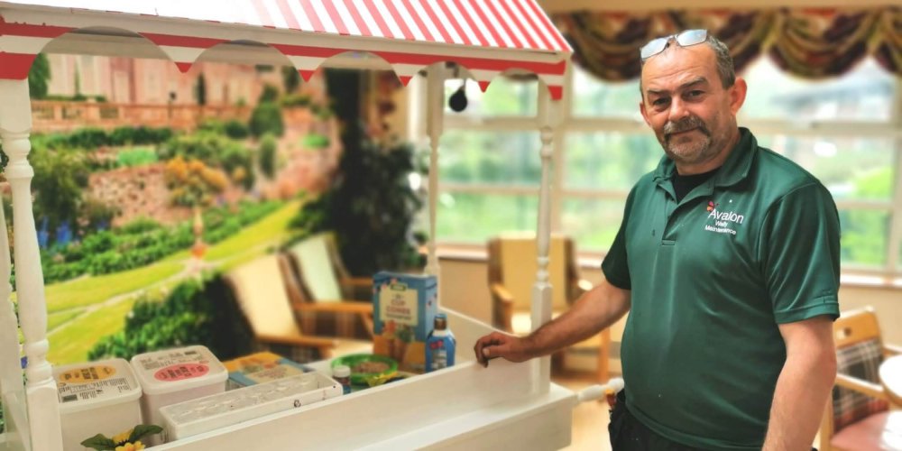 Maintenance man Wally builds ice cream cart for residents